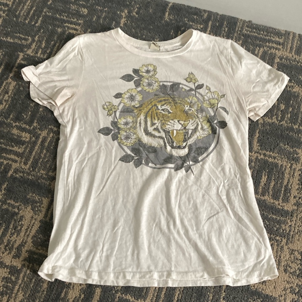 Life Elsewhere White T-Shirt with Tiger Graphic